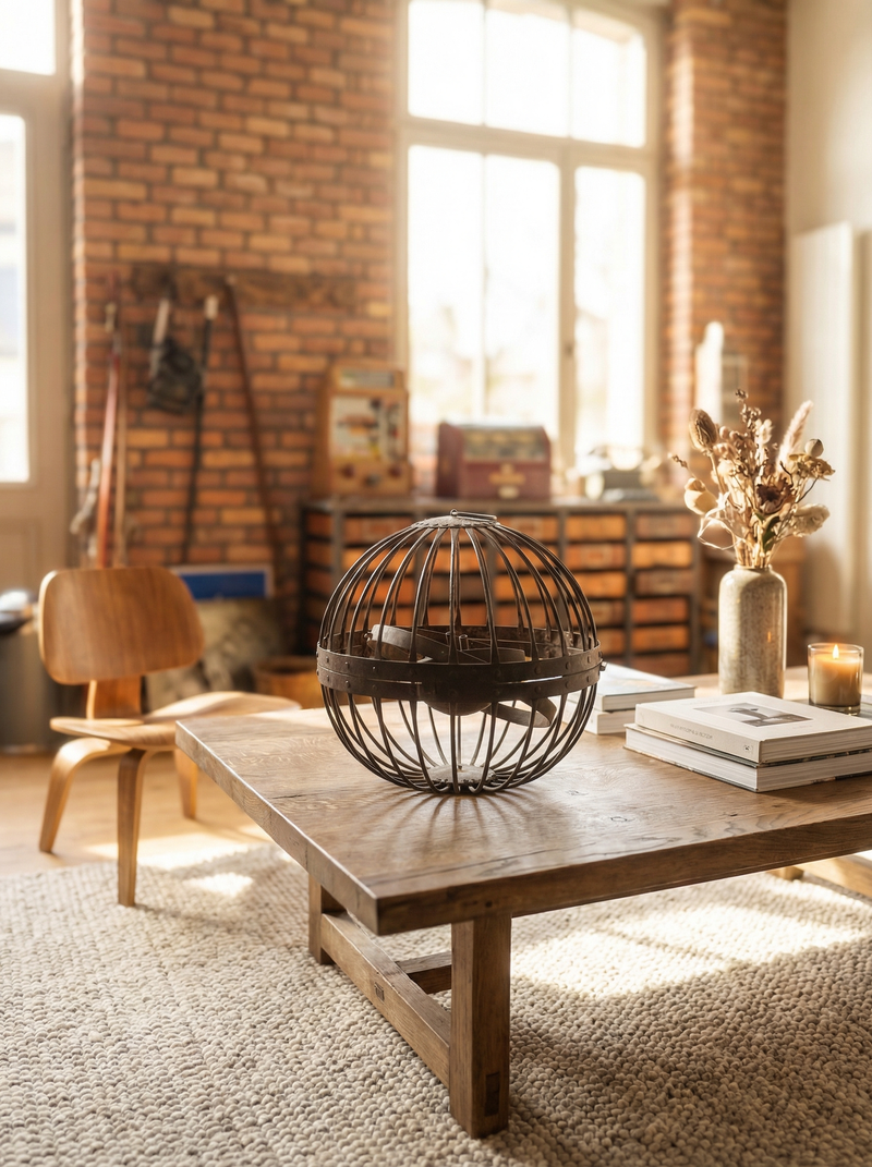 Dieser dekorative Feuerkorb aus Eisen ist ein Blickfang. Die filigrane Konstruktion mit dem integrierten Behälter vereint Funktion und Ästhetik auf besondere Weise.